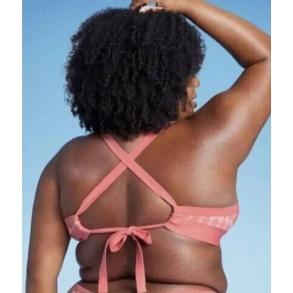 Kona Sol pink and white checkerboard print bikini. 1X bottoms 2X top